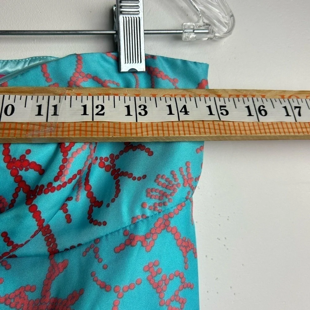 Lilly Pulitzer Turquoise Coral Print Strapless Dress with Red Accent - Picture 11 of 13